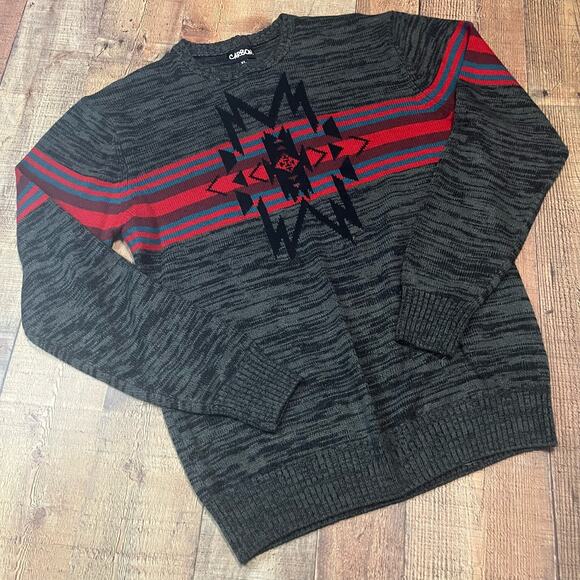 Carbon | Men's Black Gray Marbled Ribbed Graphic Crewneck Sweater Sz XL - Picture 1 of 3